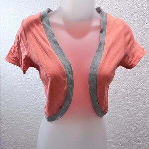 Coral and Gray Women's Cropped Cardigan